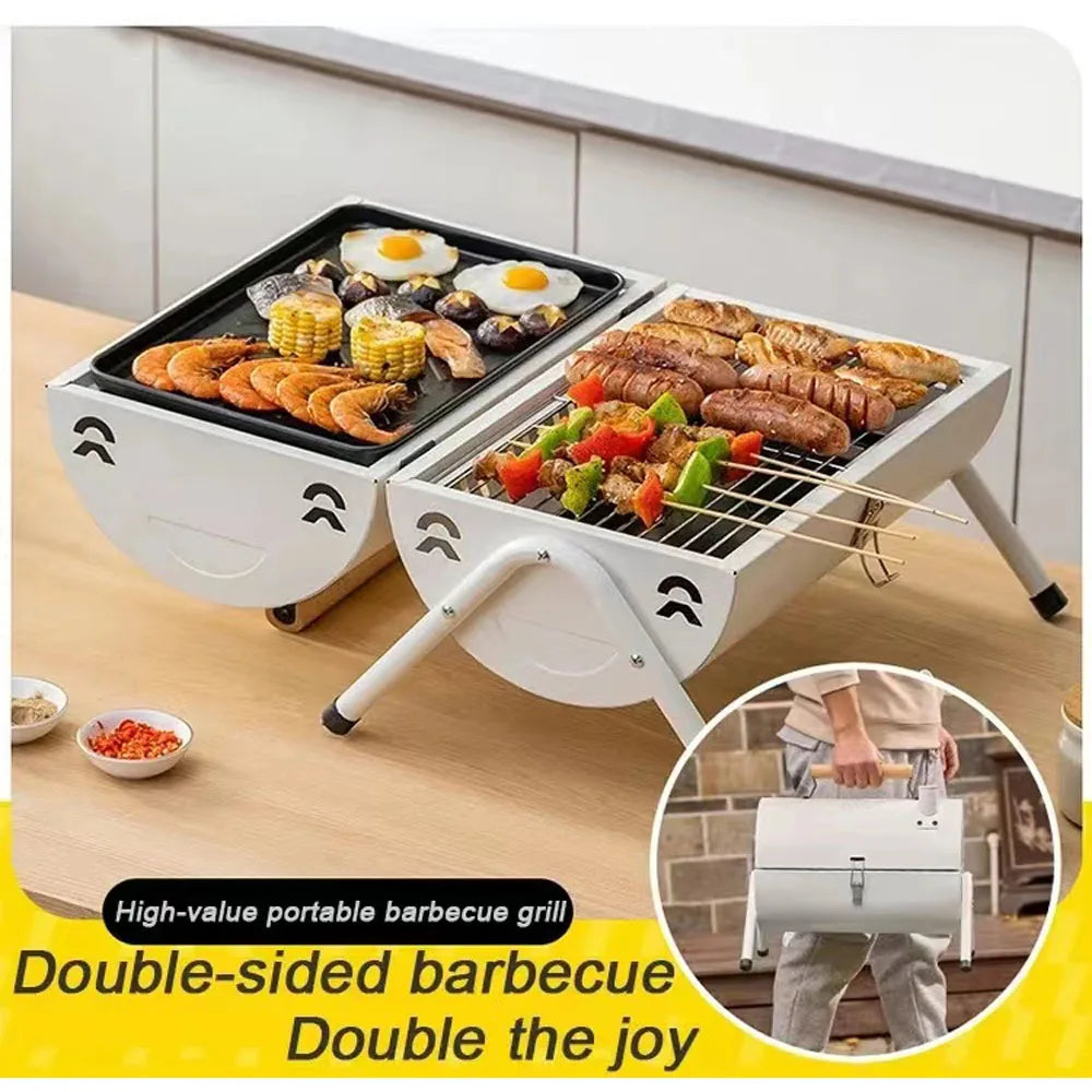 Portable Tabletop Charcoal Grill And Smoker White Outdoor BBQ White