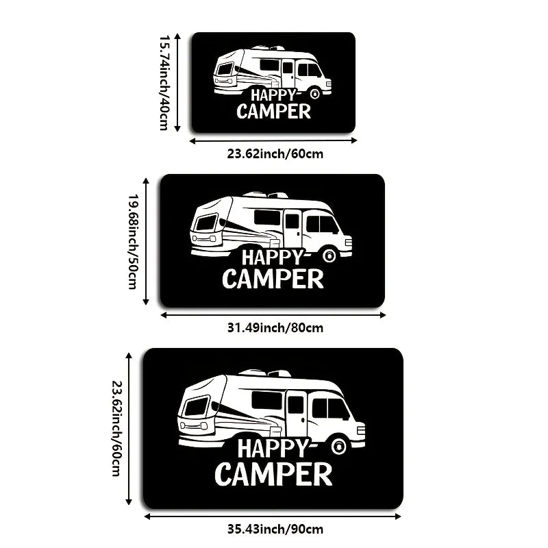 Happy Camper Non-Slip Door Mat – Machine Washable Indoor & Outdoor Rug | 6 Sizes