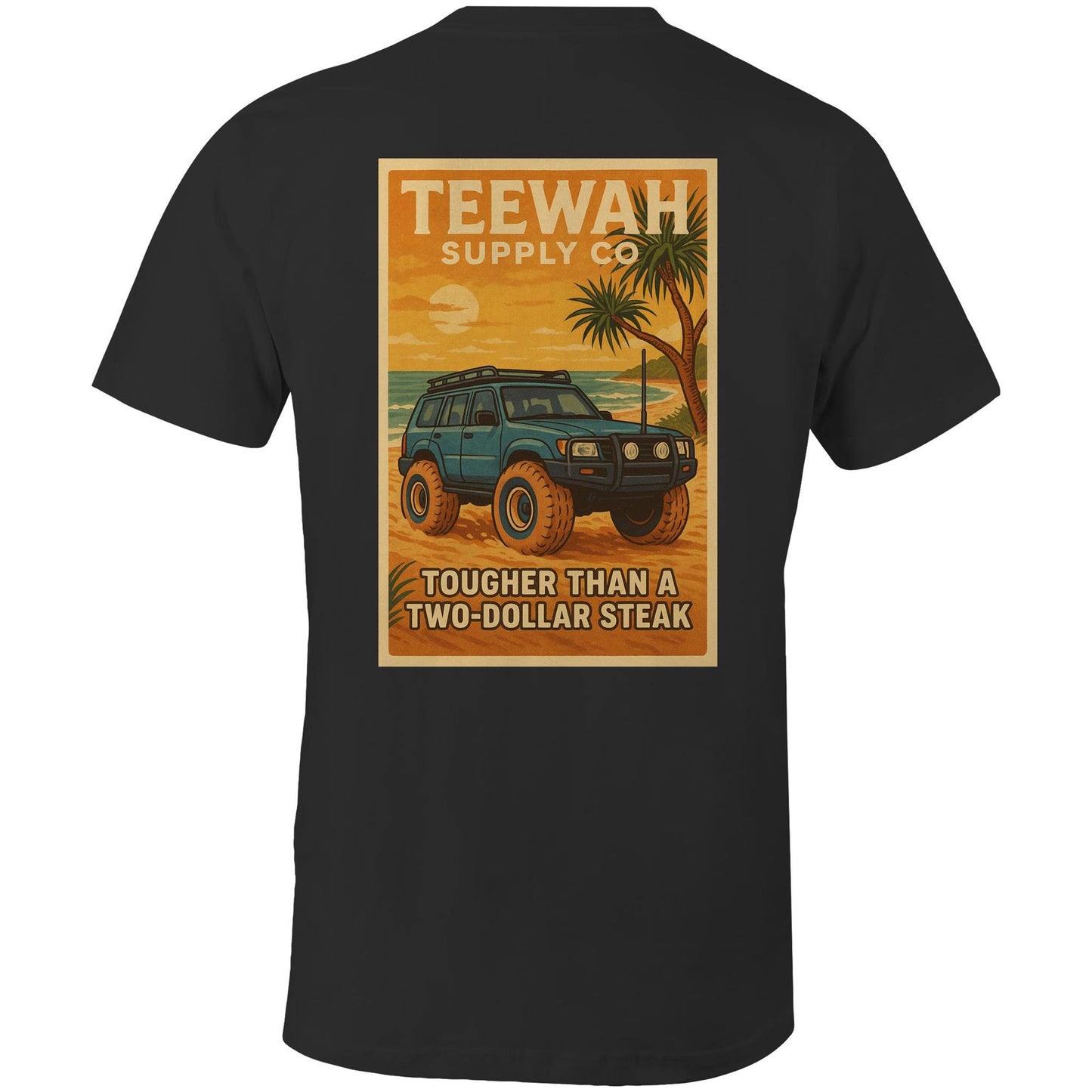 black t shirt 4wd $2 steak