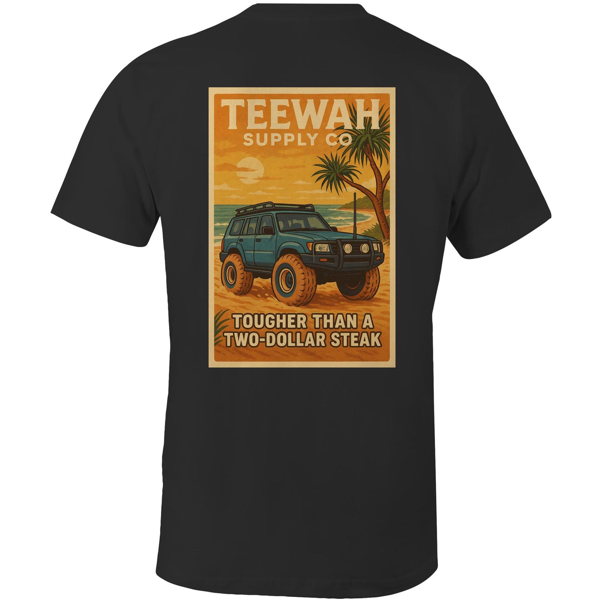 black t shirt 4wd $2 steak