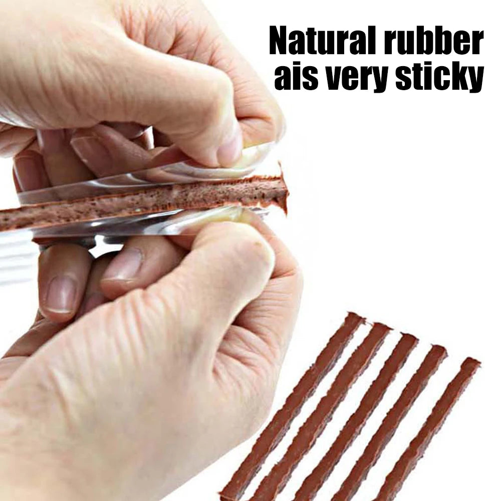 Hands applying a sticky substance to a clear plastic strip with text 'Natural rubber ais very sticky'.