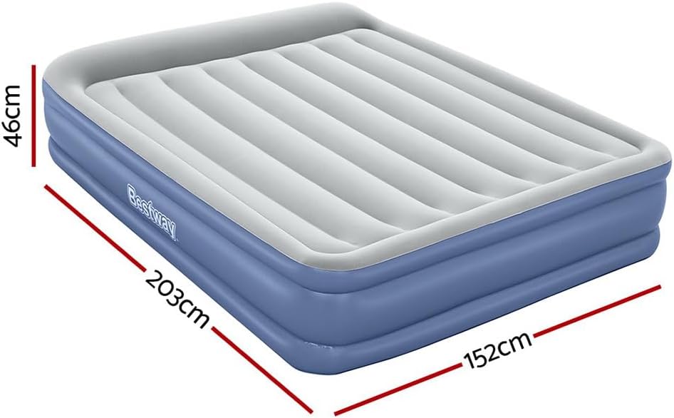 Inflatable bed with dimensions marked on a white background