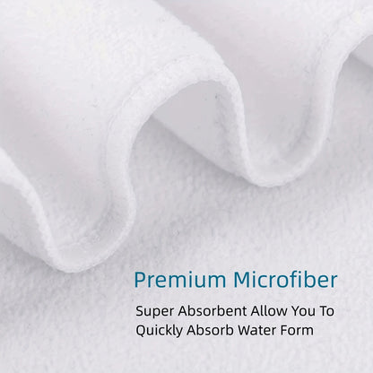 Close-up of premium microfiber fabric with text highlighting absorbency.