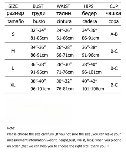 Size chart for clothing with measurements in centimeters and inches.
