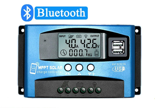 Snaterm Bluetooth solar regulator with digital display on a white background