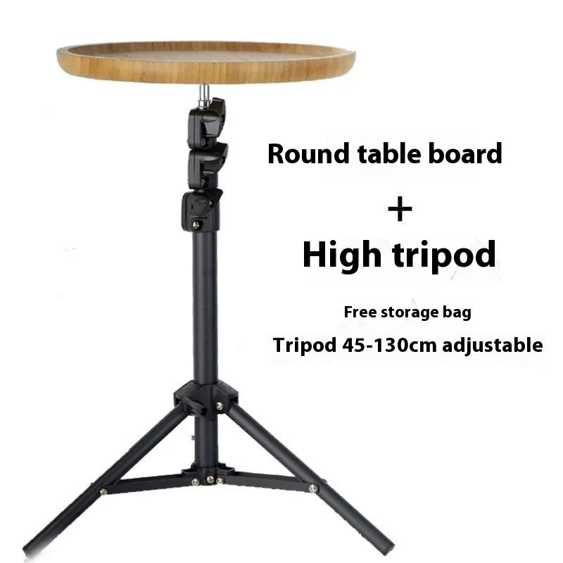 Round table board with high tripod on a white background