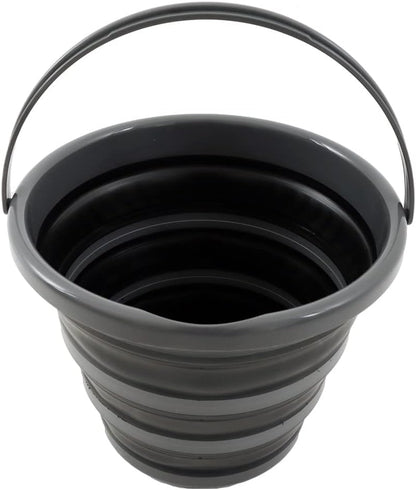 Collapsible black bucket on a white background