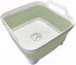 Green and white plastic basin with handles on a white background