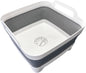 Collapsible washing basin with gray interior and white exterior on a white background