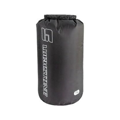 Black dry bag with a brand logo on a white background