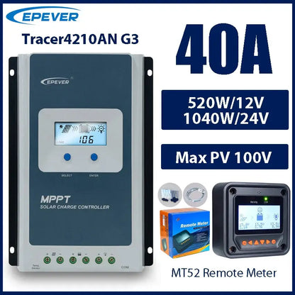 EPEVER Tracer4210AN G3 solar charge controller with remote meter on a white background