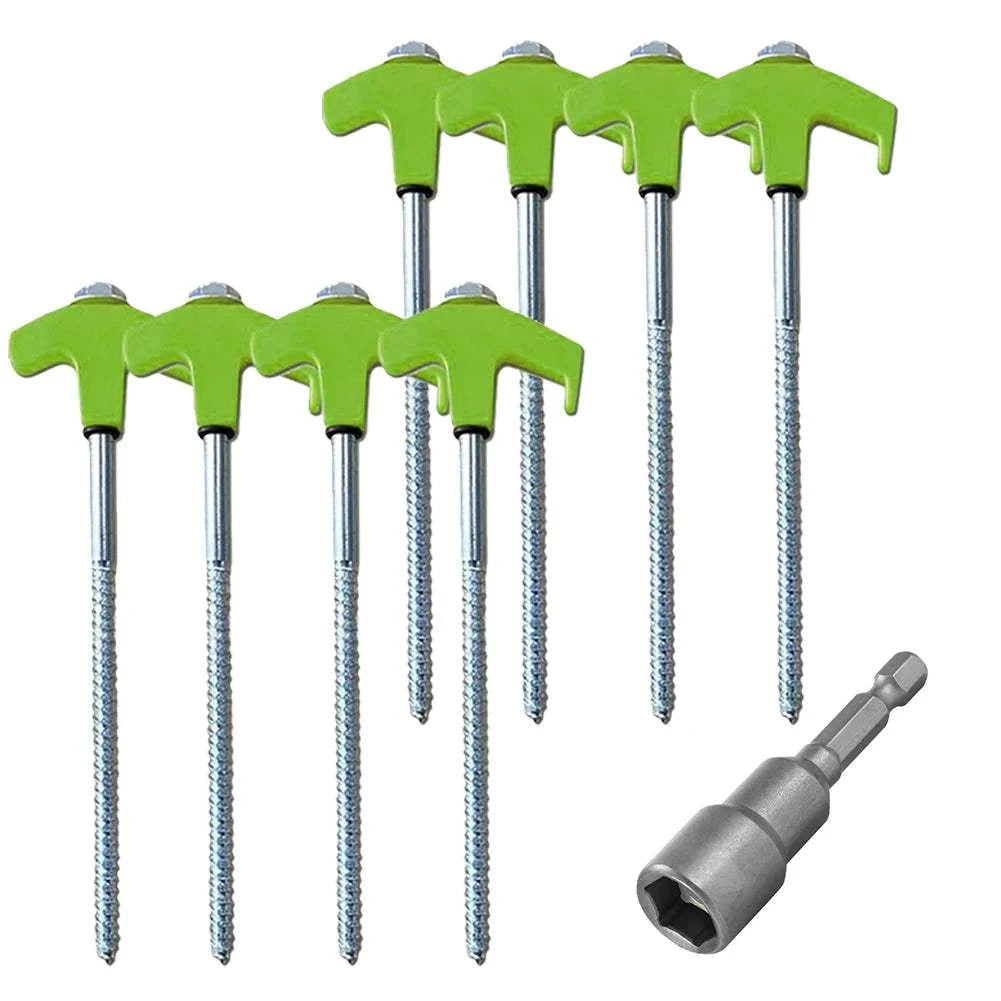 Set of green-handled screws with a drill bit on a white background