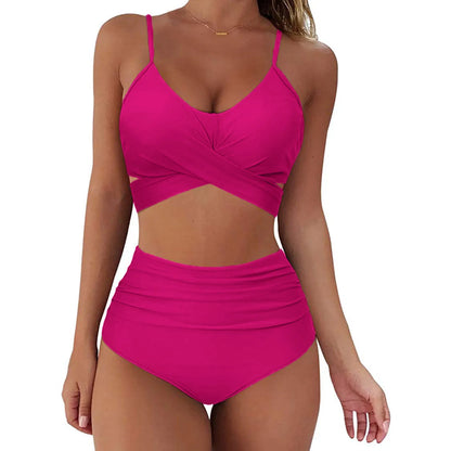 Pink bikini set on a white background