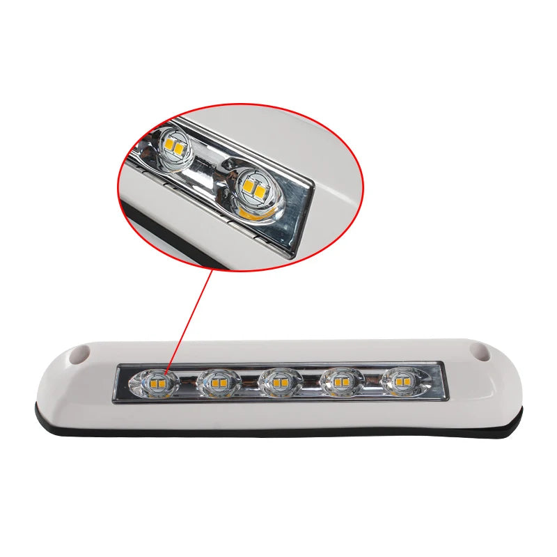 Car LED strip light with close-up inset on a white background
