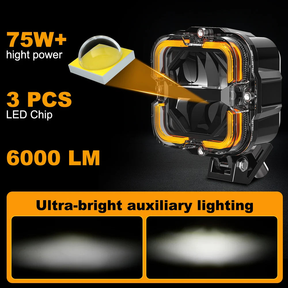 High-power LED light with features highlighted on a dark background