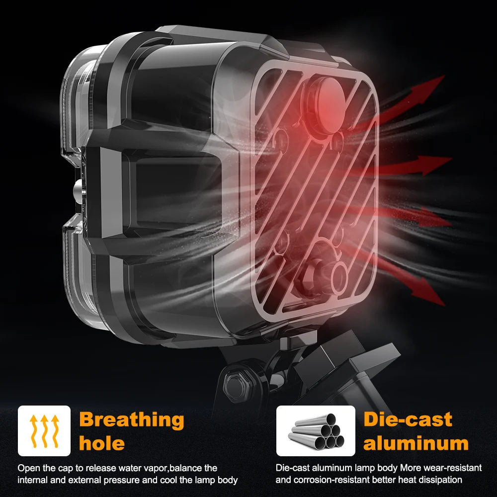 Bicycle light with die-cast aluminum body and breathing hole feature on a black background