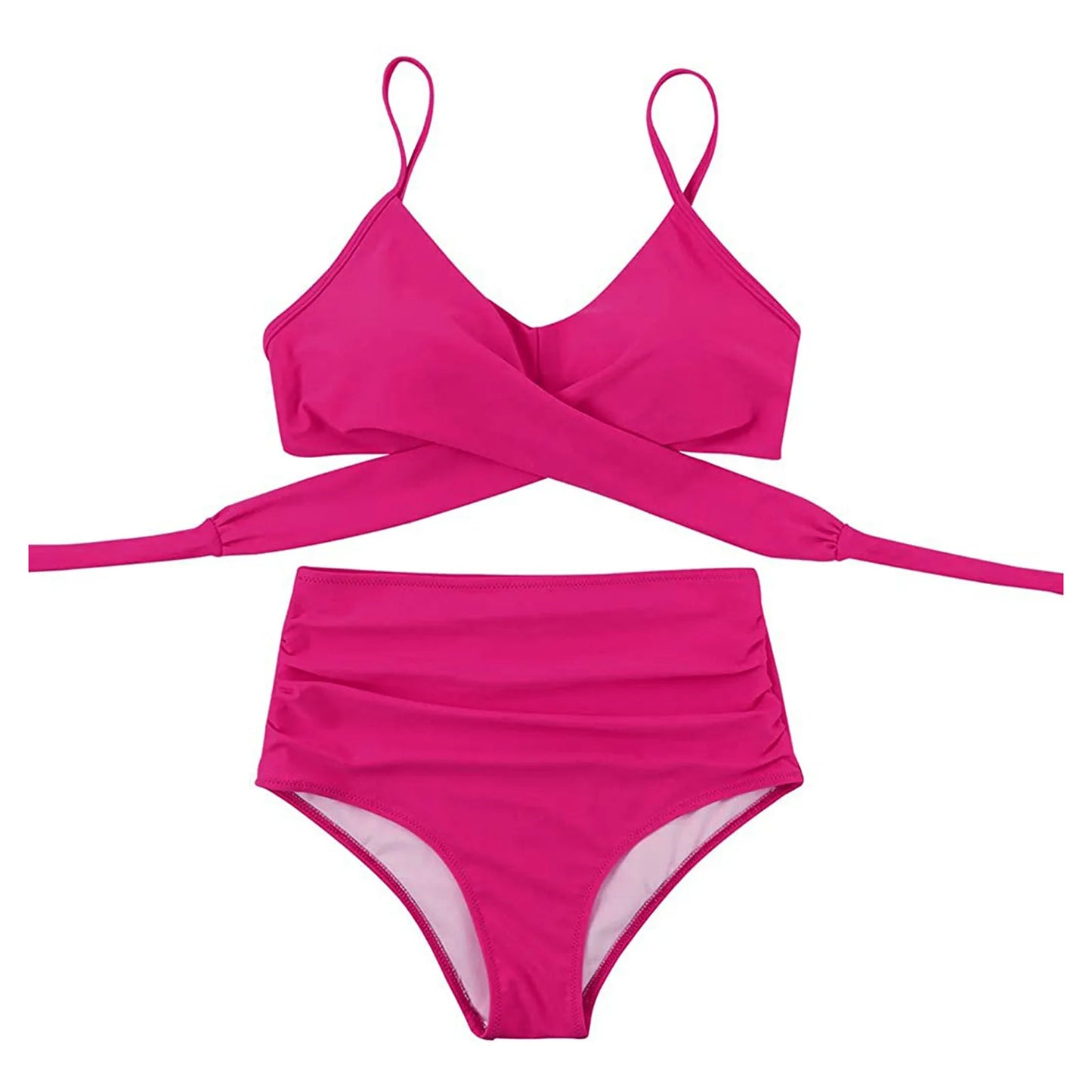Pink bikini set on a white background