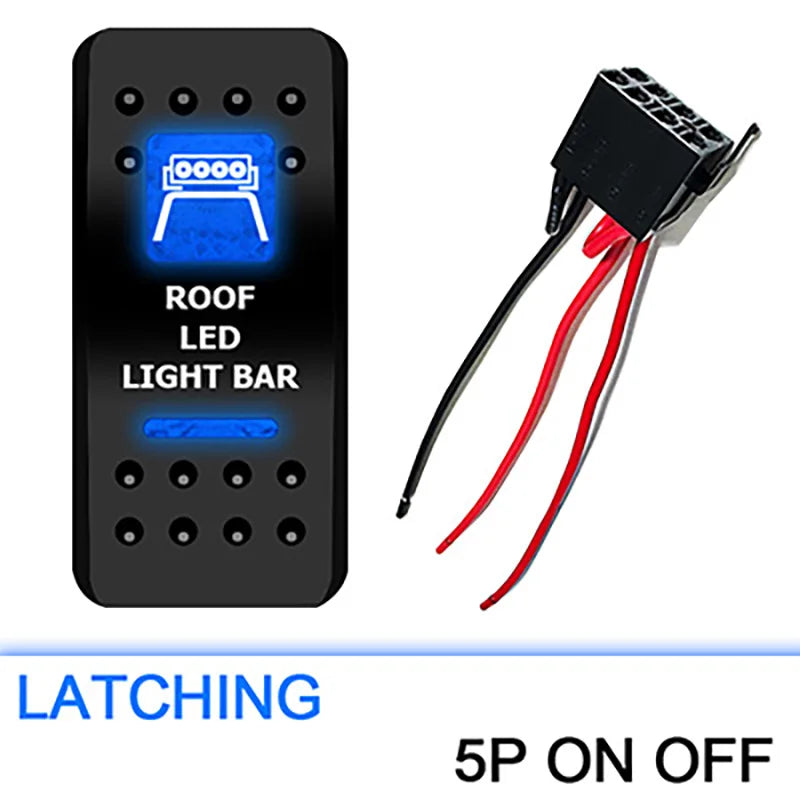 Roof LED light bar switch with wiring harness on a white background