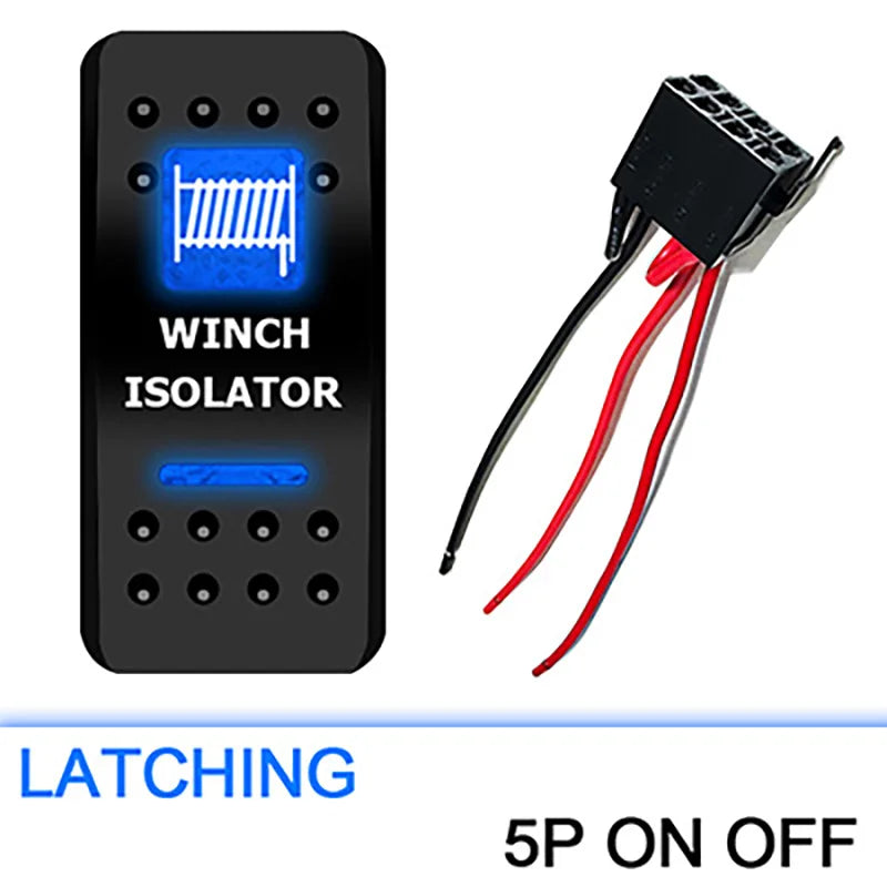 Winch isolator switch with wiring harness on a white background